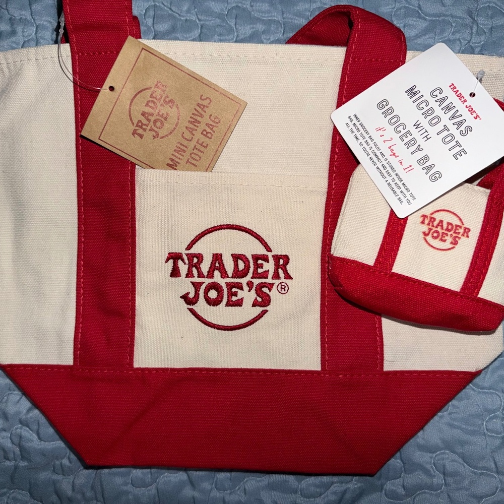 Trader Joe's Mini Canvas Totes Set of 2 Red NWT - image 1
